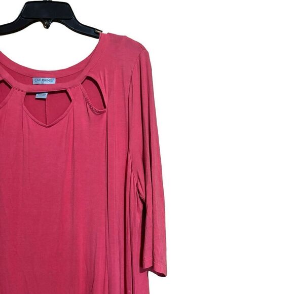 CATHERINES Dress Womens 2X Coral Cutout Neck Stretch Midi - Picture 3 of 7